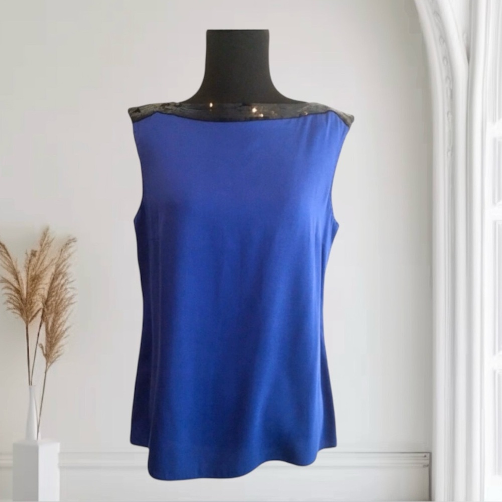 Elie Tahari Sequin Boatneck Tank Top